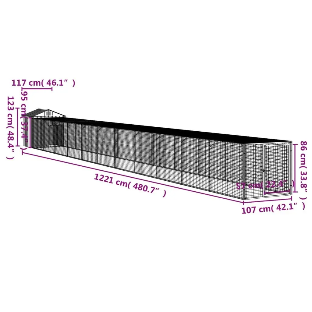 Chicken Cage with Run Galvanised Steel Light Grey Small Animal Habitat