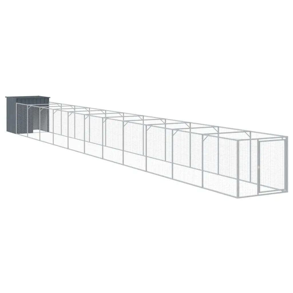 Dog House with Run Galvanised Steel Outdoor Pet Kennel Anthracite