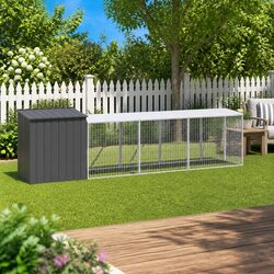 Chicken Cage with Run Anthracite Galvanised Steel Small Animal Habitat Coop