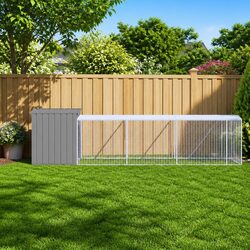 Chicken Cage with Run Light Grey Small Animal Habitat Coop Galvanised Steel