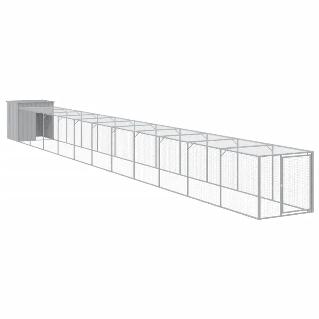 Chicken Cage with Run Galvanised Steel 110x1221x110 cm Grey