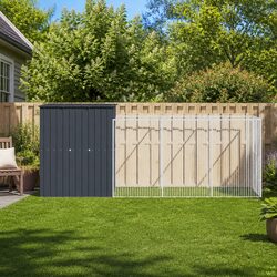 Dog House with Run Anthracite 165x455x181cm Galvanised Steel Outdoor Pet Kennel