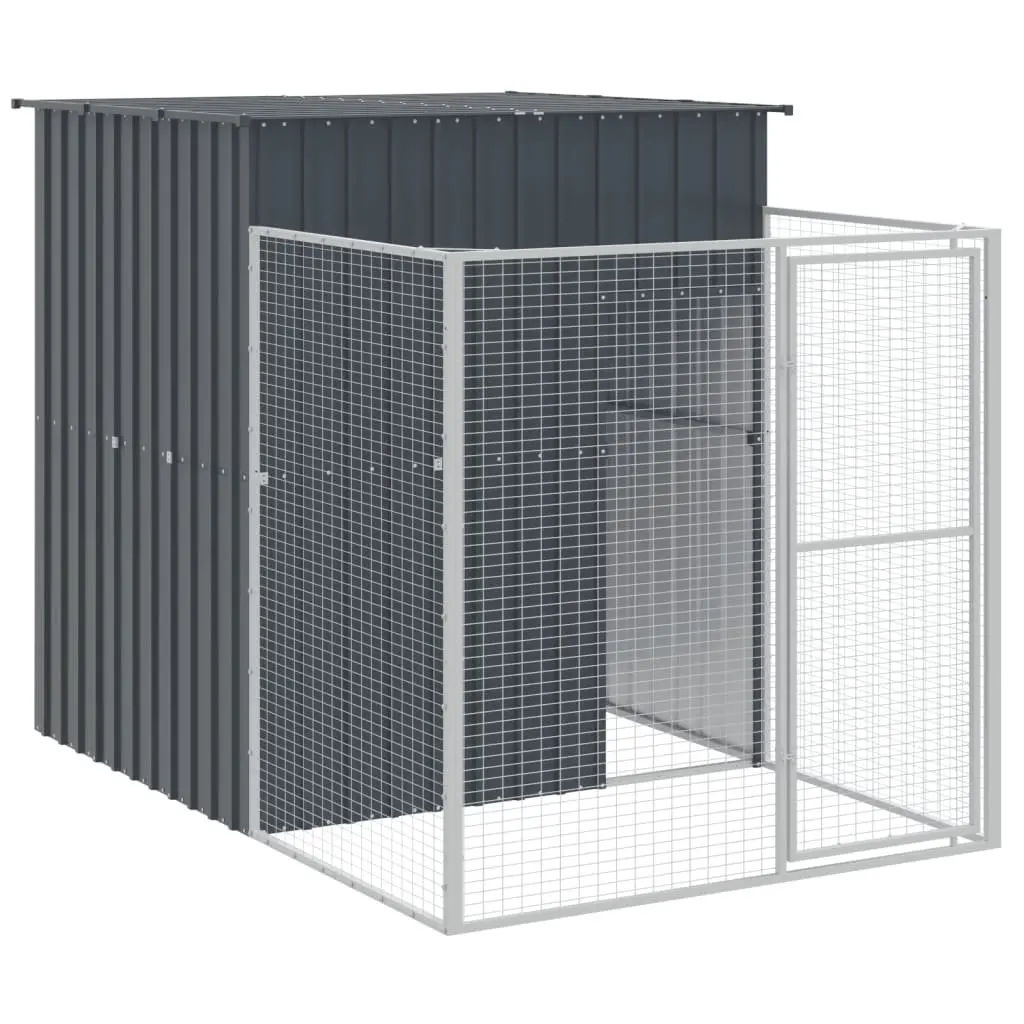 Dog Kennel with Run Galvanised Steel Large Outdoor Anthracite