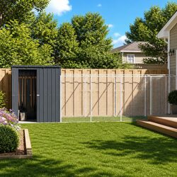 Dog House with Run Anthracite Galvanised Steel Outdoor Pet Kennel Cage Shelter