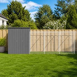 Dog House with Run Light Grey Galvanised Steel Kennel Outdoor Pet Shelter