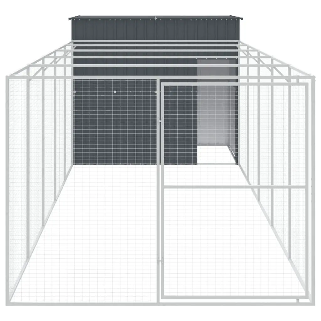 Dog House with Run Galvanised Steel Anthracite Outdoor Pet Enclosure Kennel
