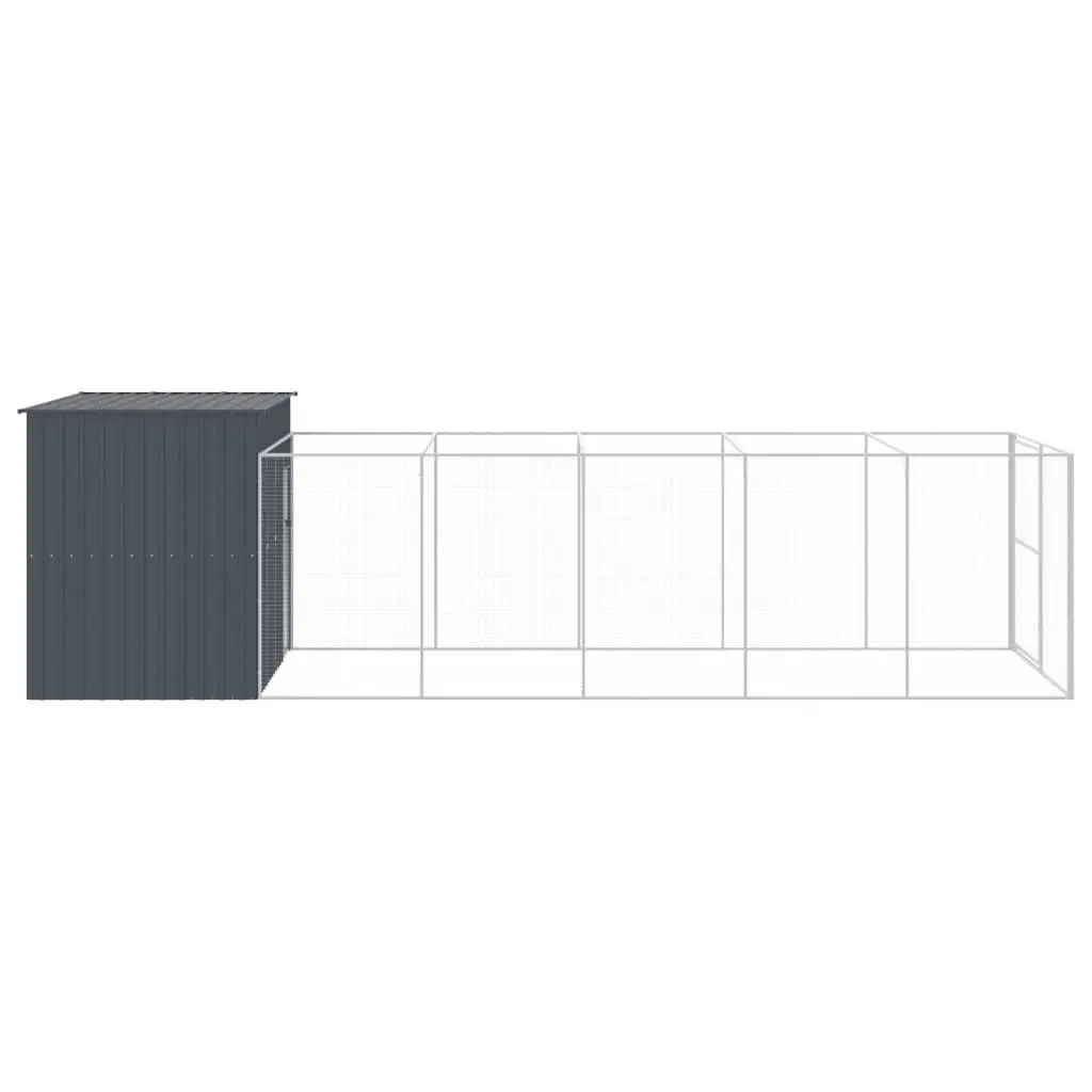 Dog House with Run Galvanised Steel Anthracite Outdoor Pet Enclosure Kennel