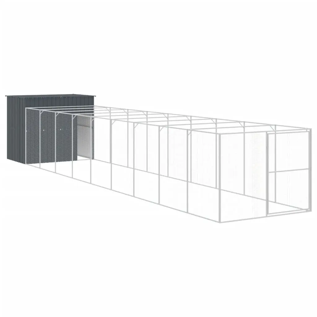 Dog Kennel with Extended Run Galvanised Steel Anthracite Outdoor Pet House