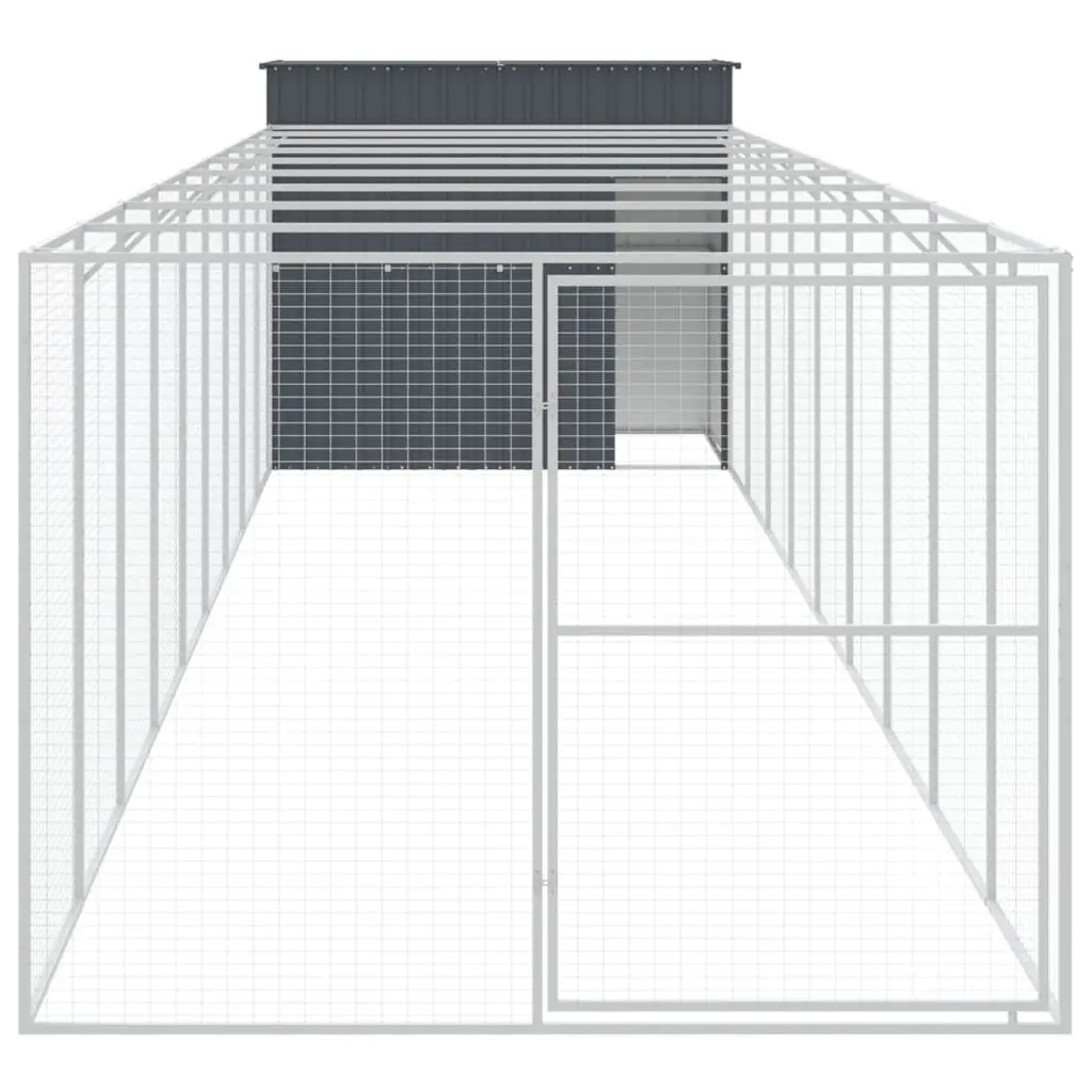 Dog Kennel with Extended Run Galvanised Steel Anthracite Outdoor Pet House