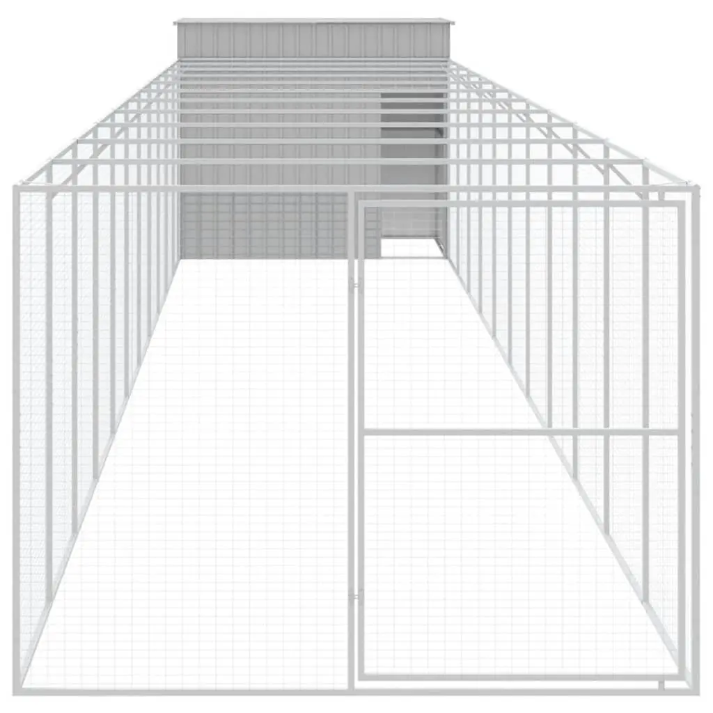 Dog Kennel with Run Galvanised Steel Outdoor Shelter Grey