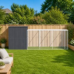 Dog House with Run Anthracite Galvanised Steel Outdoor Pet Kennel Enclosure