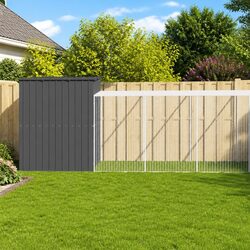 Dog House with Run Anthracite Galvanised Steel Outdoor Pet Kennel Cage Enclosure