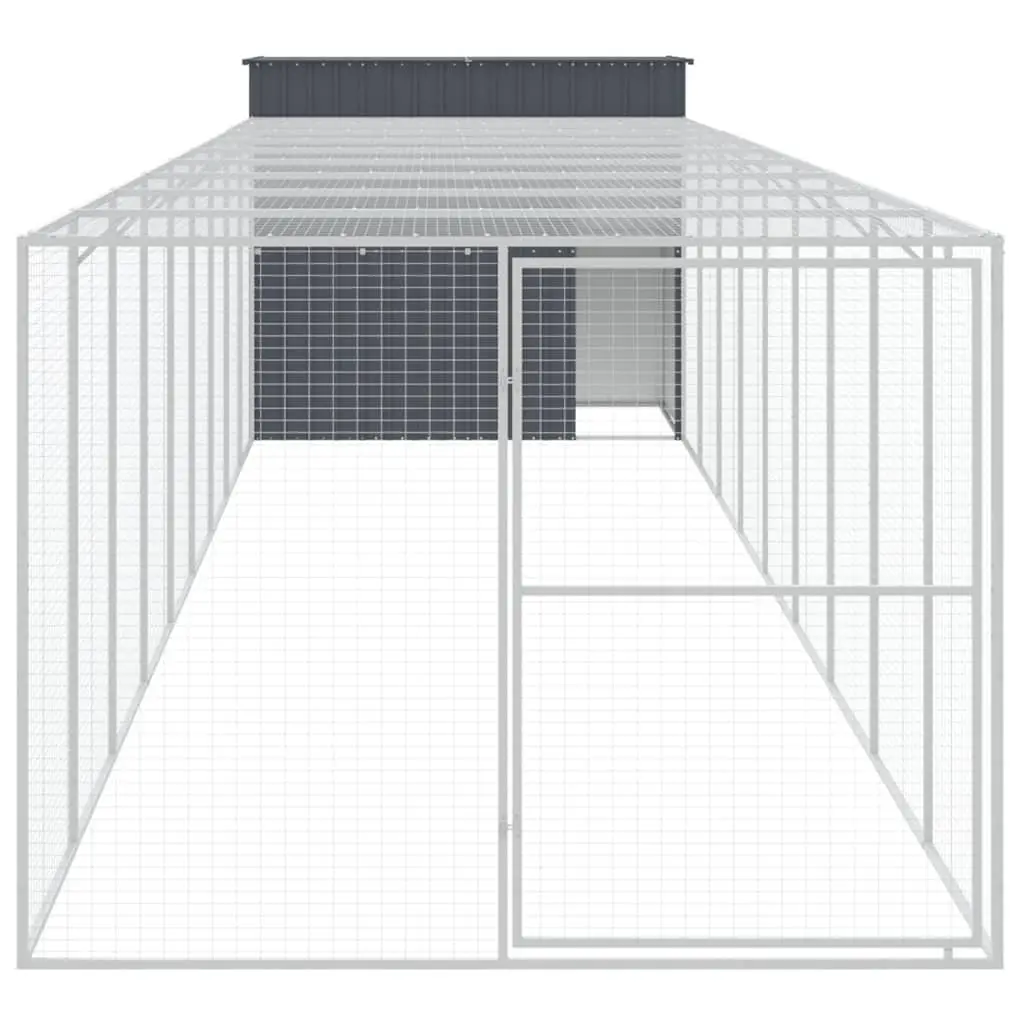 Dog House with Run Galvanised Steel Outdoor Pet Kennel Cage Anthracite