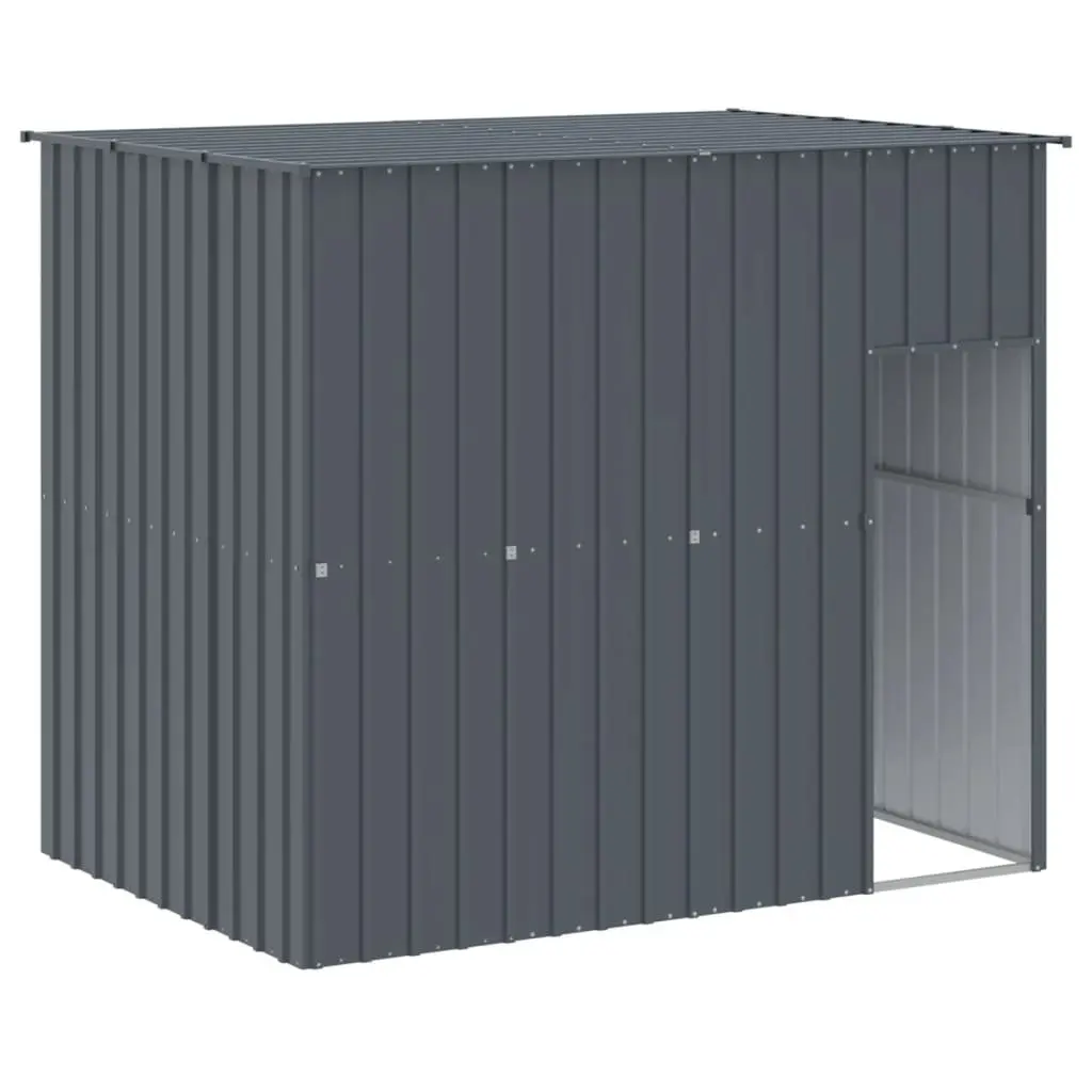 Dog House with Run Galvanised Steel Outdoor Pet Kennel Cage Anthracite