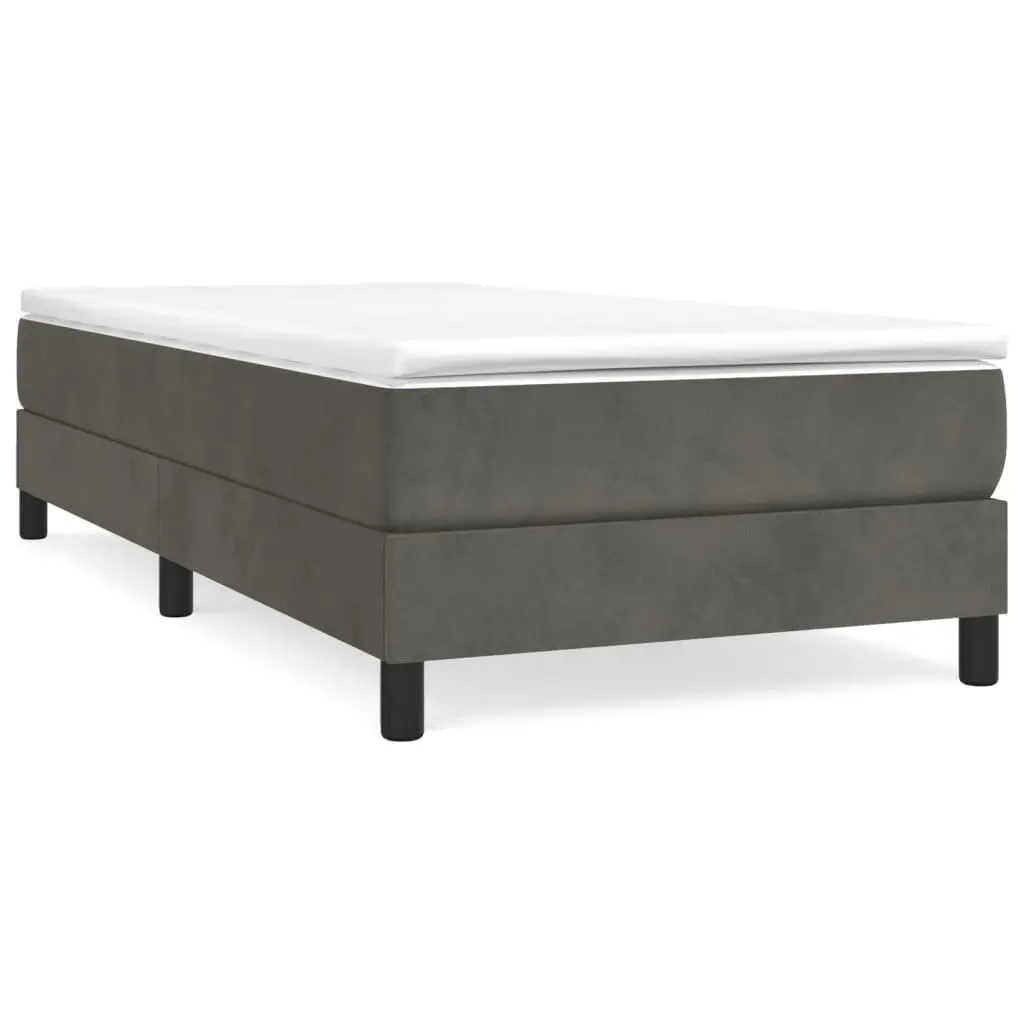 Box Spring Bed Frame King Single Grey Velvet Upholstered Plywood Slats