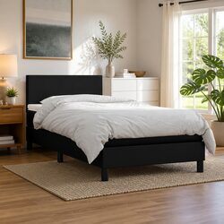 Box Spring Bed with Pocket Mattress Black Faux Leather 100x200cm Adjustable