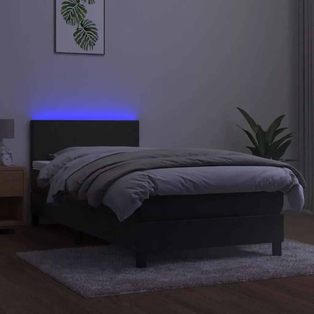Box Spring Bed with Mattress LED Grey 100x200cm Adjustable Headboard