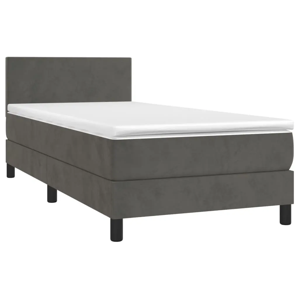 Box Spring Bed with Mattress LED Grey 100x200cm Adjustable Headboard