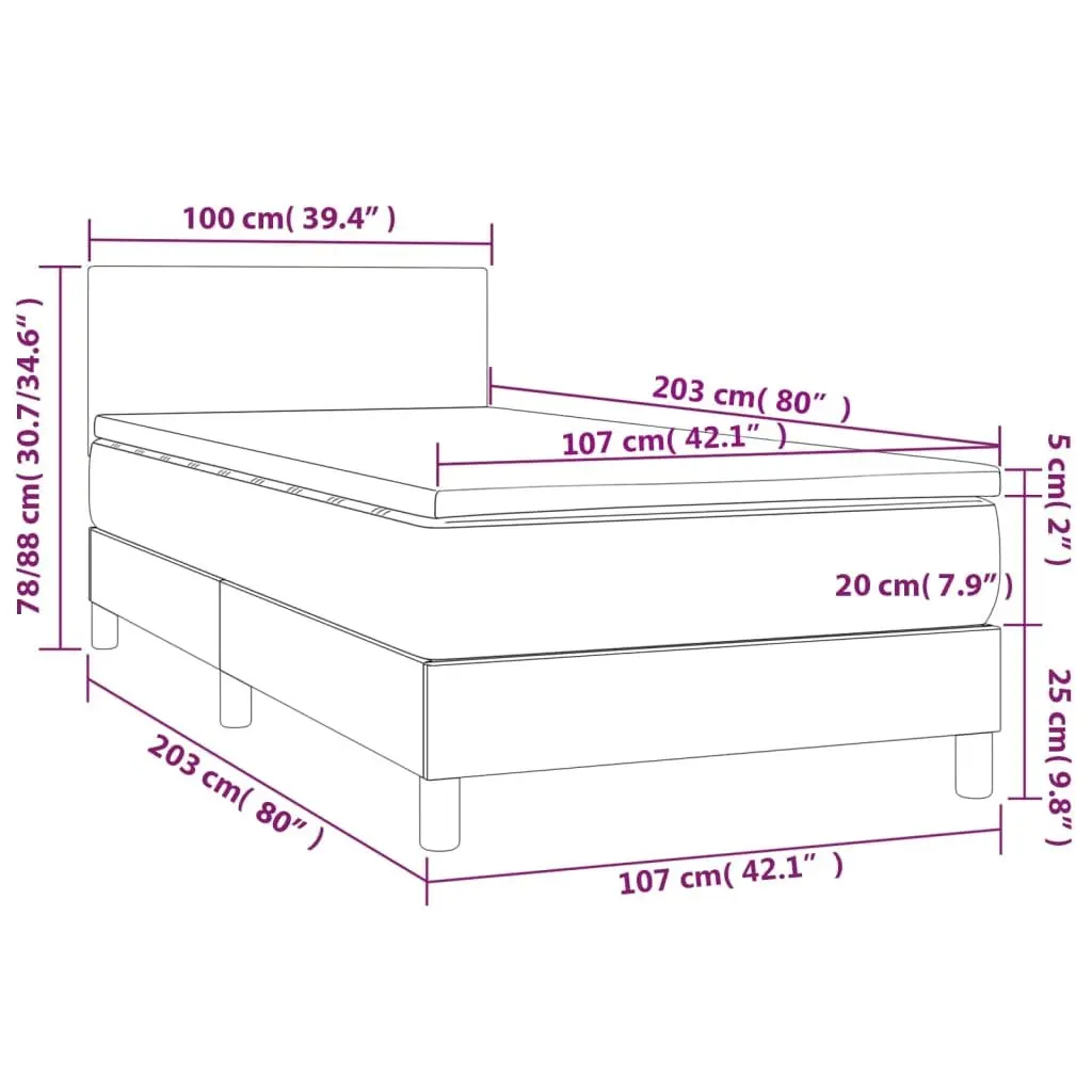 Box Spring Bed with Mattress LED Grey 100x200cm Adjustable Headboard
