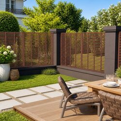 Louver Fence Panel 180x180cm Brown Outdoor Privacy Screen Garden Patio Partition