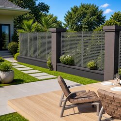 Louver Fence Panel WPC 180x180 cm Grey Outdoor Garden Screening Slatted Design