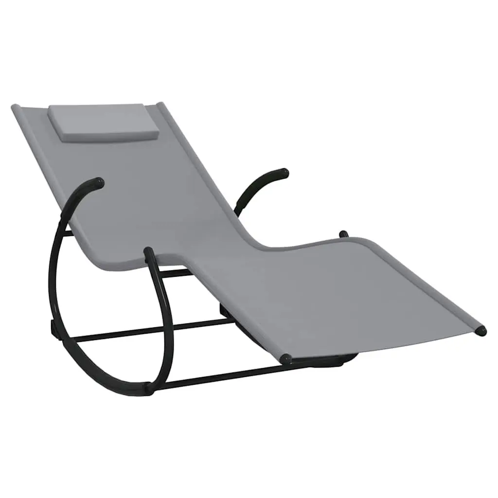 Rocking Sun Lounger Ergonomic Reclined Surface Grey Steel Frame Textilene Mesh Outdoor Garden
