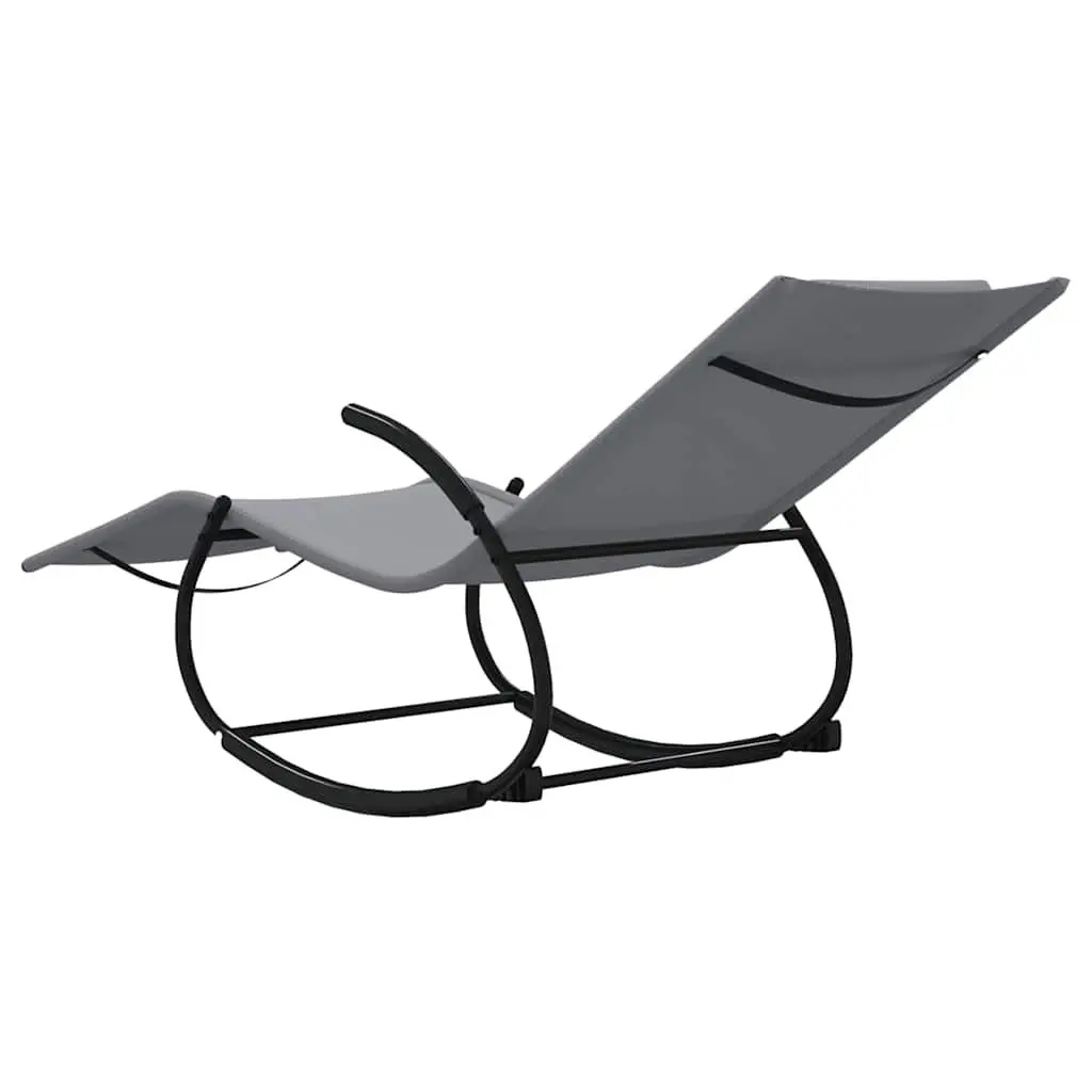 Rocking Sun Lounger Ergonomic Reclined Surface Grey Steel Frame Textilene Mesh Outdoor Garden