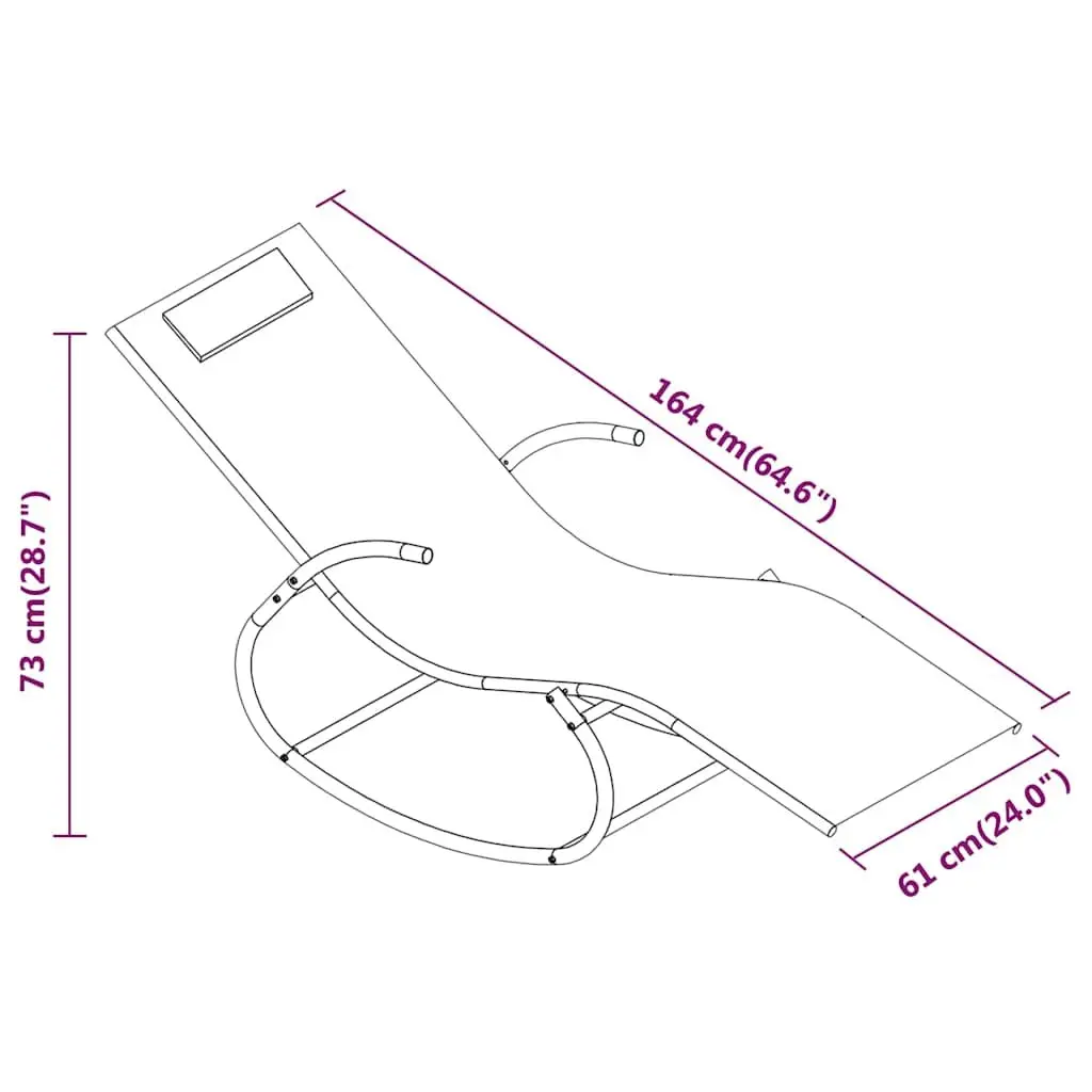 Rocking Sun Lounger Ergonomic Reclined Surface Grey Steel Frame Textilene Mesh Outdoor Garden