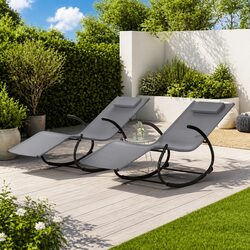 Rocking Sun Loungers 2 pcs Grey Steel Textilene Outdoor Garden Relaxation Chair