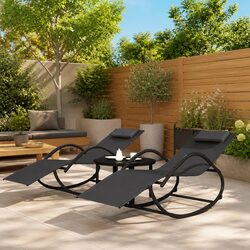 Sun Loungers Rocking Chair 2 pcs Black Steel Textilene Outdoor Garden Relaxing