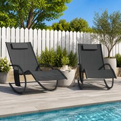 Sun Loungers Rocking Chairs 2 pcs Black Steel Textilene Outdoor Seating