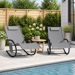 Rocking Sun Loungers 2 pcs Grey Steel Textilene Outdoor Garden Relaxing Chairs