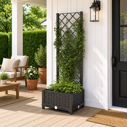 Garden Planter with Trellis Black Outdoor Planter Box Climbing Plants Support