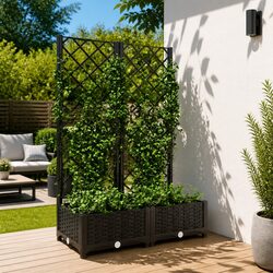Garden Planter with Trellis Black Outdoor Climbing Plants Flowers Pots Support