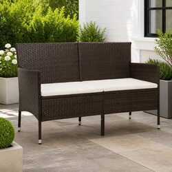 Outdoor Sofa 3-Seater Garden Patio Furniture Brown Poly Rattan with Cushions
