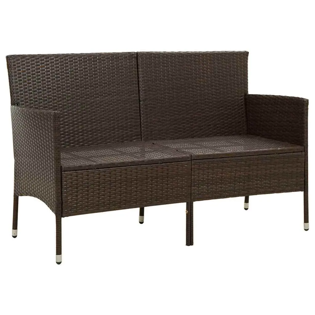 Outdoor Sofa 3-Seater Poly Rattan Brown with Cushions