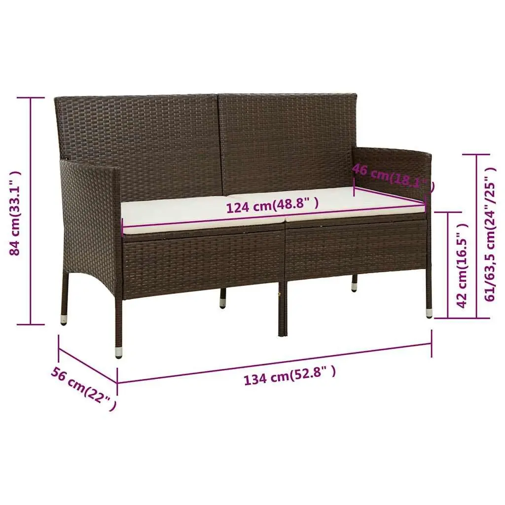 Outdoor Sofa 3-Seater Poly Rattan Brown with Cushions