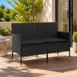 3-Seater Outdoor Garden Sofa Patio Bench Seat with Cushion Black Poly Rattan