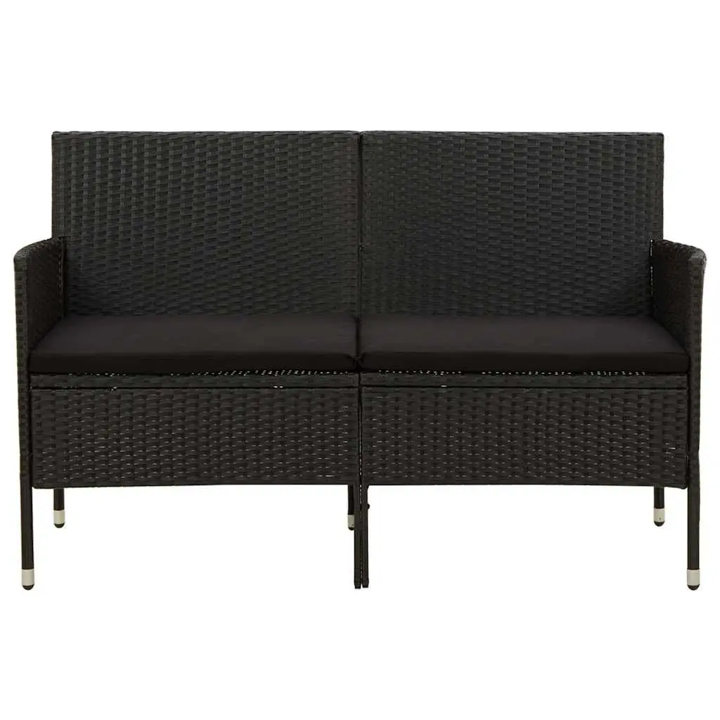 3-Seater Outdoor Garden Sofa Patio Bench Seat with Cushion Black Poly Rattan