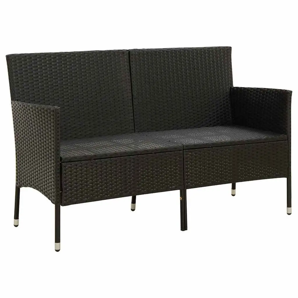 3-Seater Outdoor Garden Sofa Patio Bench Seat with Cushion Black Poly Rattan