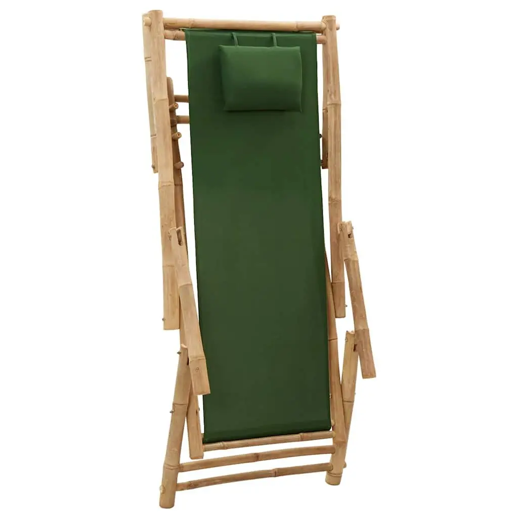 Outdoor Deck Chair Adjustable Backrest Bamboo Frame Canvas Seat Green