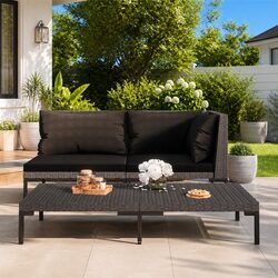Garden Coffee Table Outdoor Patio Furniture Half Round Rattan Grey Modern Design