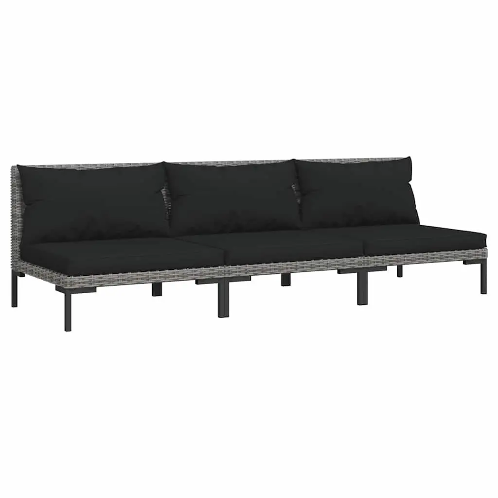 Outdoor Sectional Sofa Set 3 Piece Half Round Poly Rattan with Removable Cushions Grey