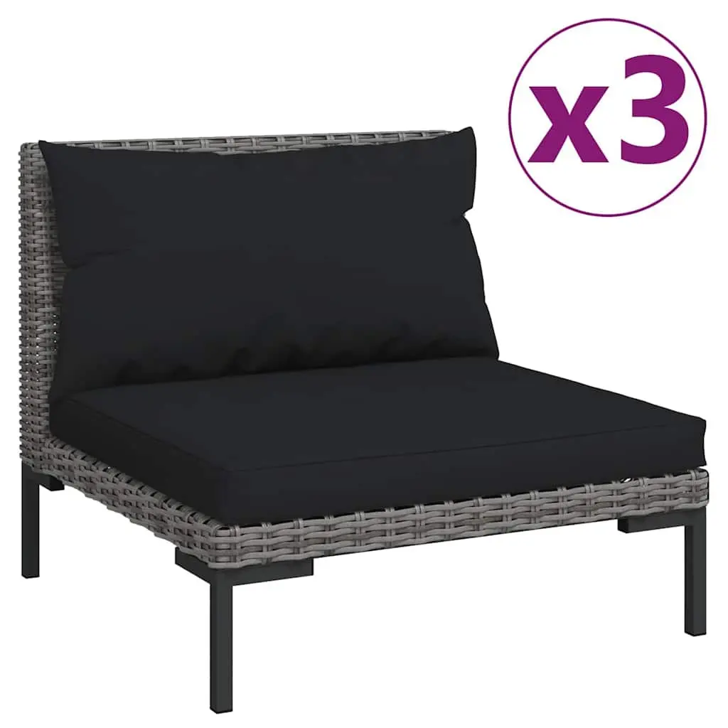 Outdoor Sectional Sofa Set 3 Piece Half Round Poly Rattan with Removable Cushions Grey