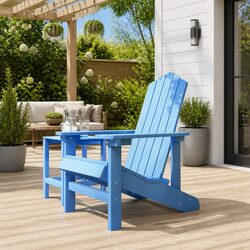 Outdoor Adirondack Chair Garden Patio Seating Wide Arms High Backrest Blue