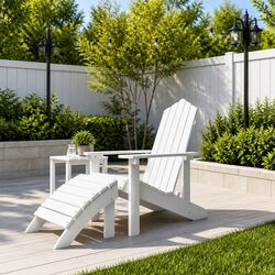 Garden Adirondack Chair with Detachable Footstool Outdoor Seating White