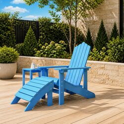 Outdoor Adirondack Chair with Detachable Footstool Garden Seating Blue