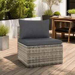 Garden Middle Sofa with Cushion Grey Poly Rattan Outdoor Seating Furniture