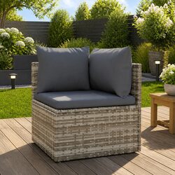 Garden Corner Sofa with Cushions Grey Poly Rattan Outdoor Seating Furniture