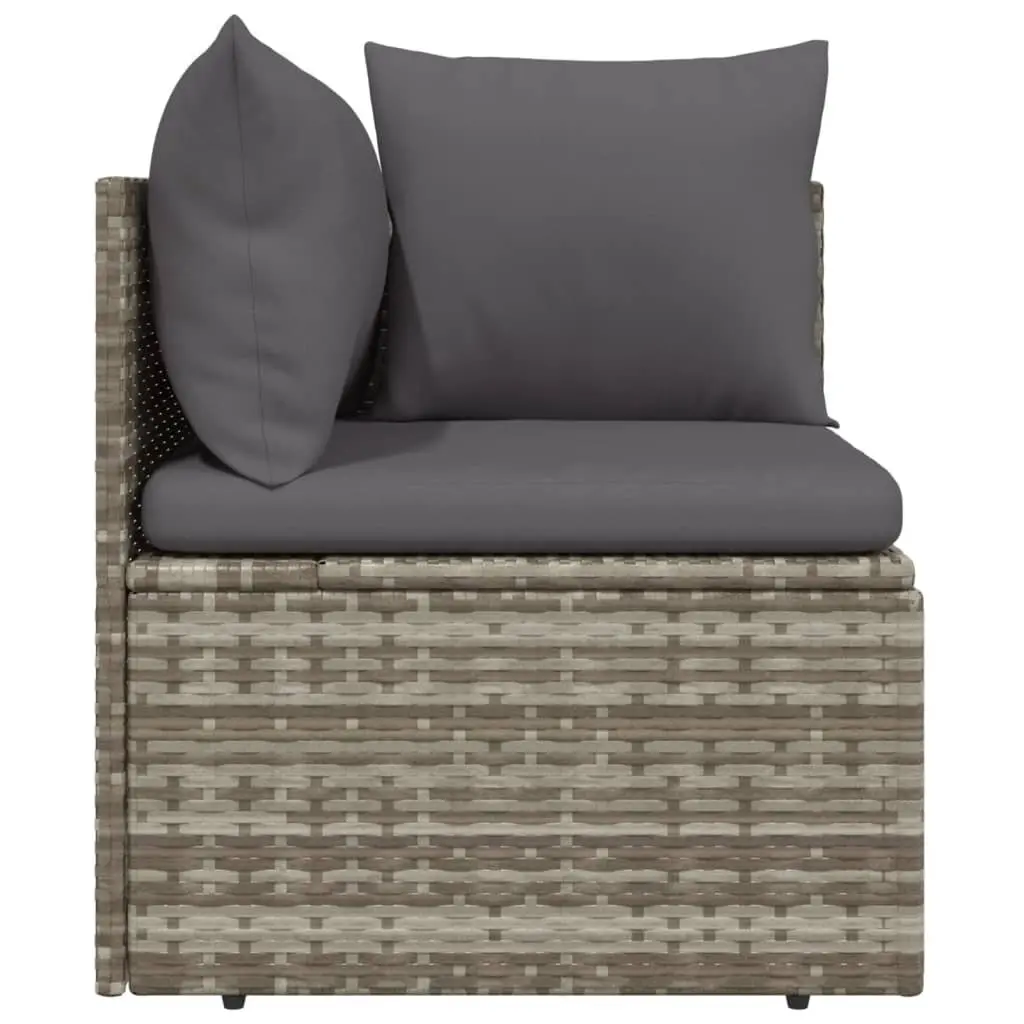 Garden Corner Sofa with Cushions Grey Poly Rattan Outdoor Seating Furniture